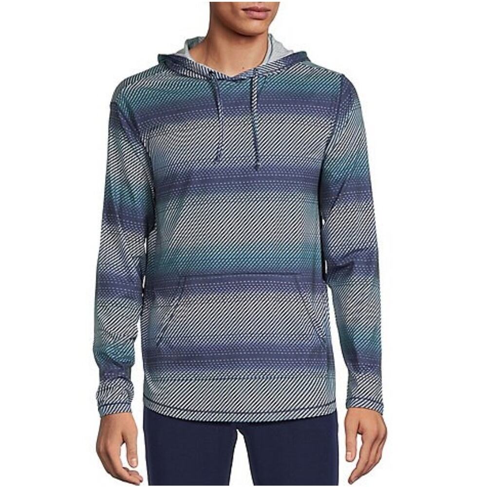 Rowm Mens size Large Striped Thin Active Hoodie  Wicking‎ Recreation Grungecore
